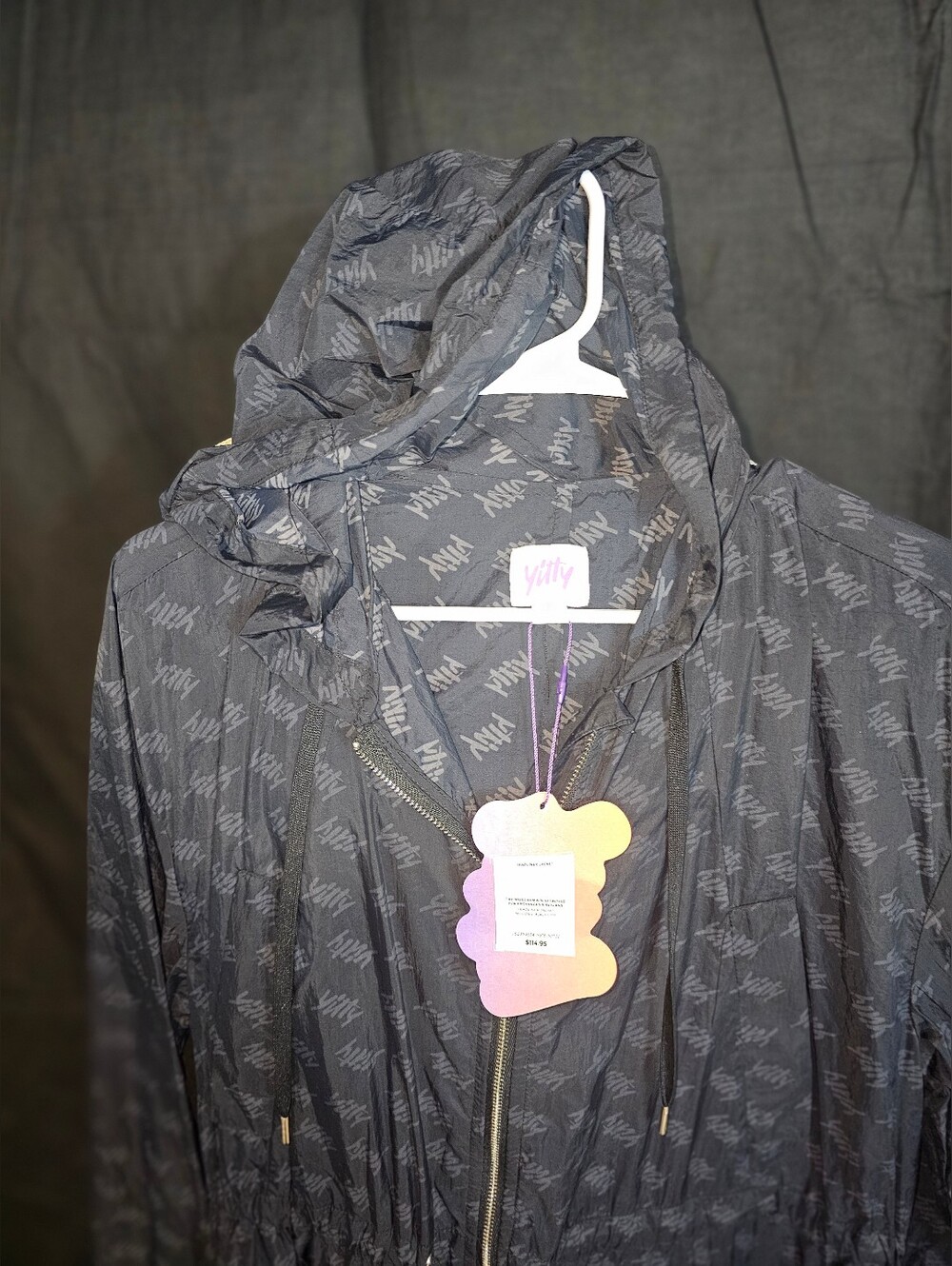 YITTY Navy Hooded Trench Coat with Subtle Logo Print - Picture 2 of 4